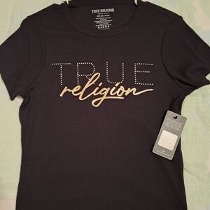 True Religion Black Ribbed Top Size Medium
